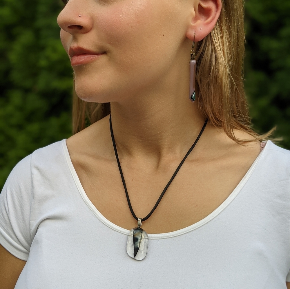 Artisan Handmade Fused glass pendant necklace on black fabric chain